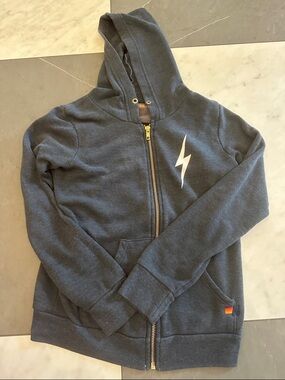 Aviator Nation Navy Zip Hoodie with White Lightning Bolt